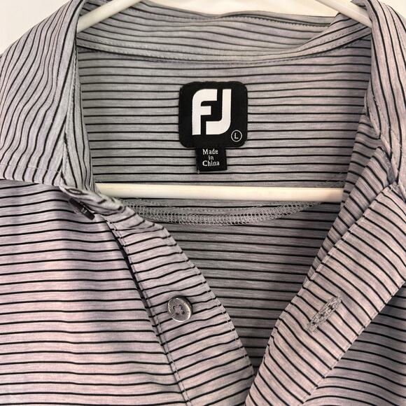 Fj FootJoy Men's Grey & Black Striped Performance Golf Polo Branded Size Large - Picture 6 of 6